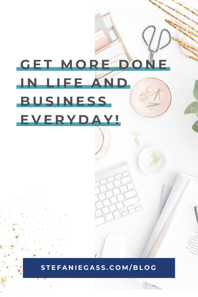 Keyboard and office supplies with title get more done in life and business everyday!