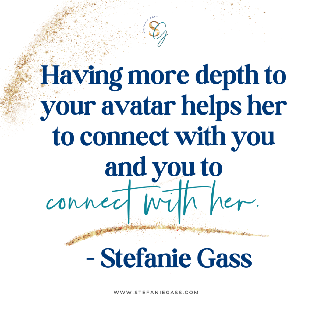 Gold splatter background with quote having more depth helps her to connect with you and you to connect with her. -Stefanie Gass