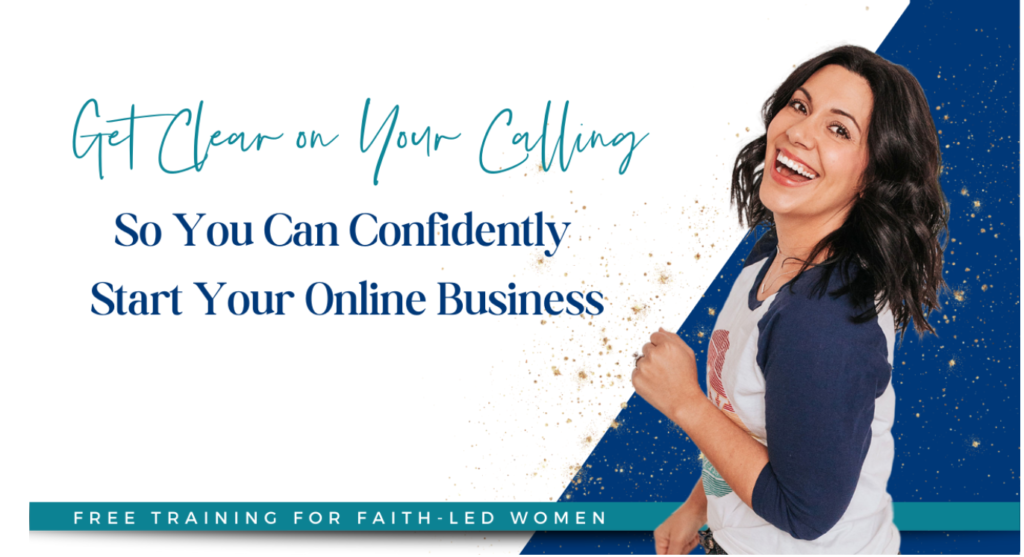Image of dark-haired woman smiling with title Get clear on your calling so you can confidently start an online business. getclarity.gr8.com