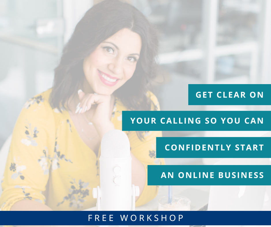 Background image overlay of dark-haired woman and title Get clear on your calling so you can confidently start an online business. FREE Workshop. stefaniegass.com/clarityworkshop
