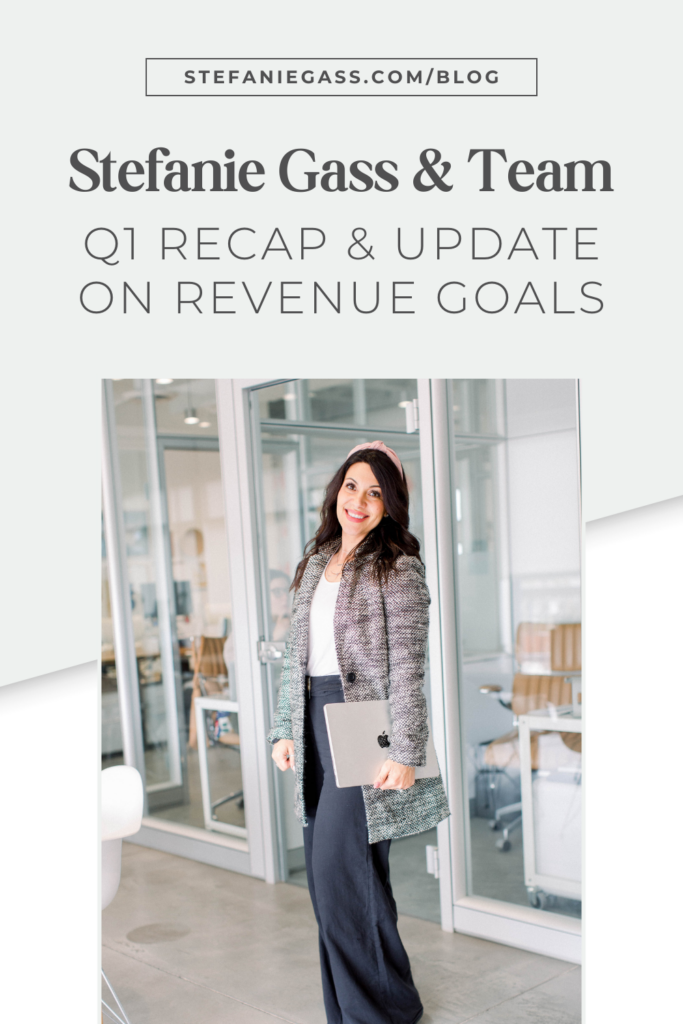Dark haired woman walking out of her office with her laptop. Stefanie Gass blog post about her Q1 update.