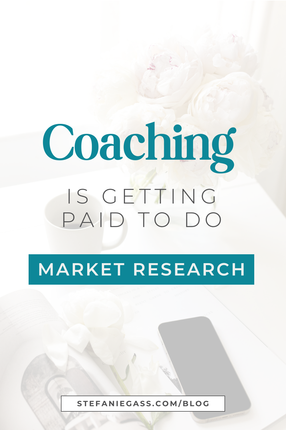 Text reads:  Coaching is getting paid to do market research.  Stefanie Gass Blog