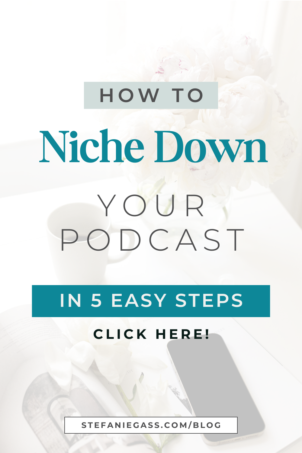 Text says "how to niche down your podcast in 5 easy steps."