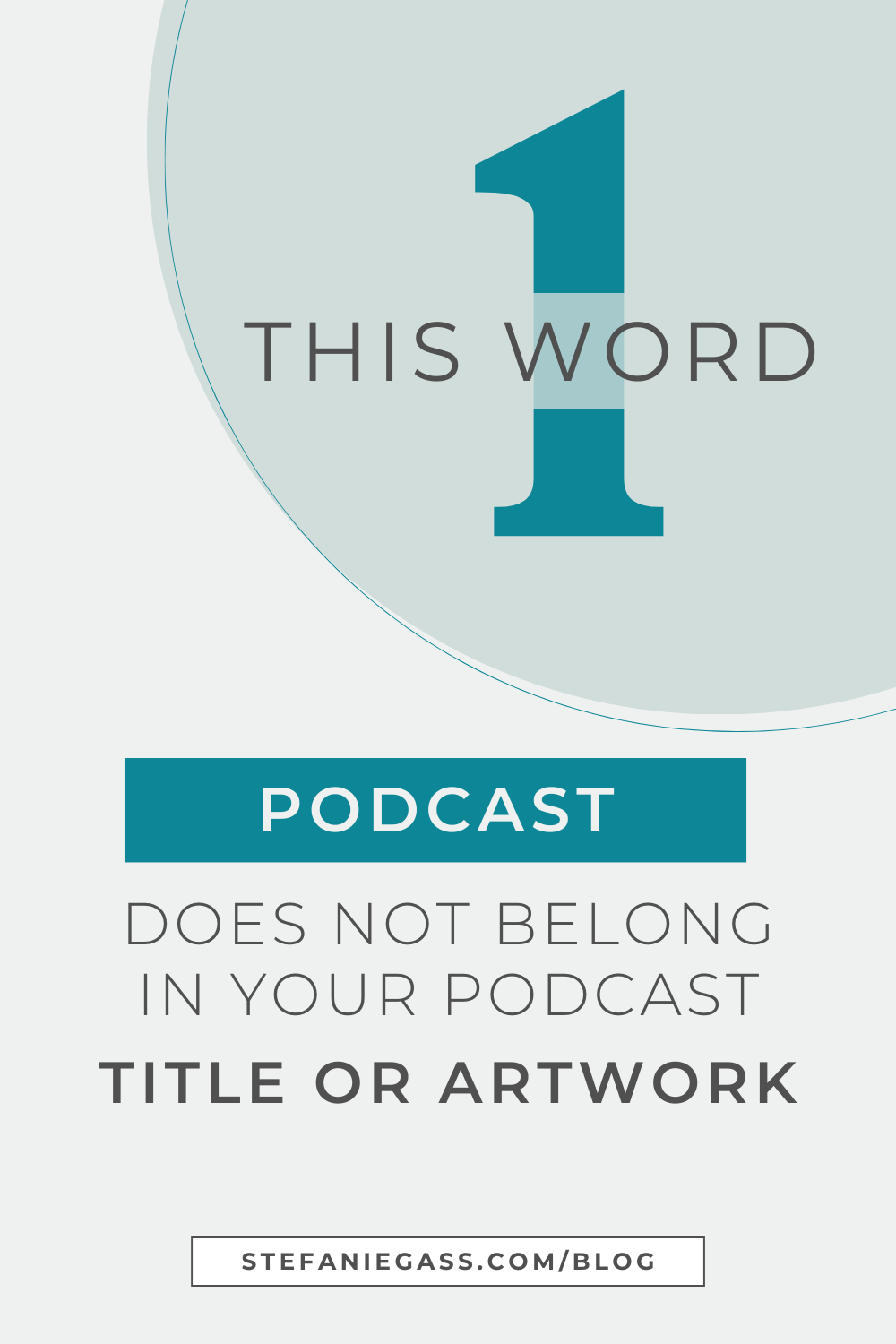 Text reads:  This 1 Word Podcast does not belong in your podcast title or artwork.  Stefanie Gass Blog