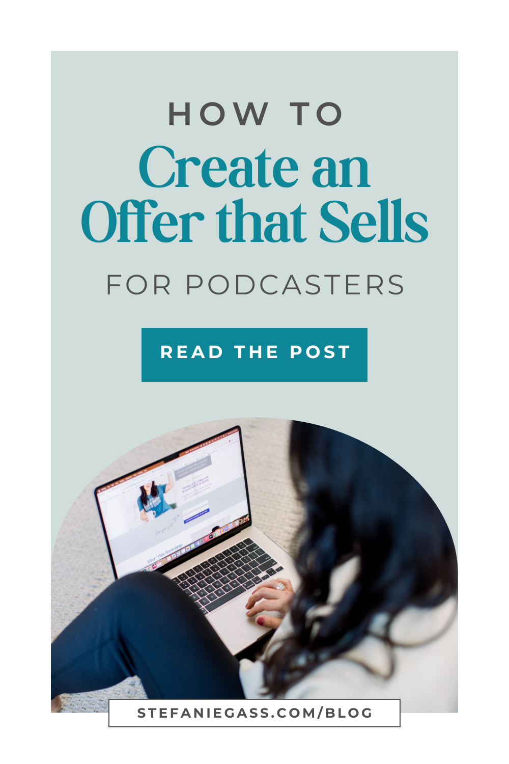 Text says" how to create an offer that sells for podcasters"