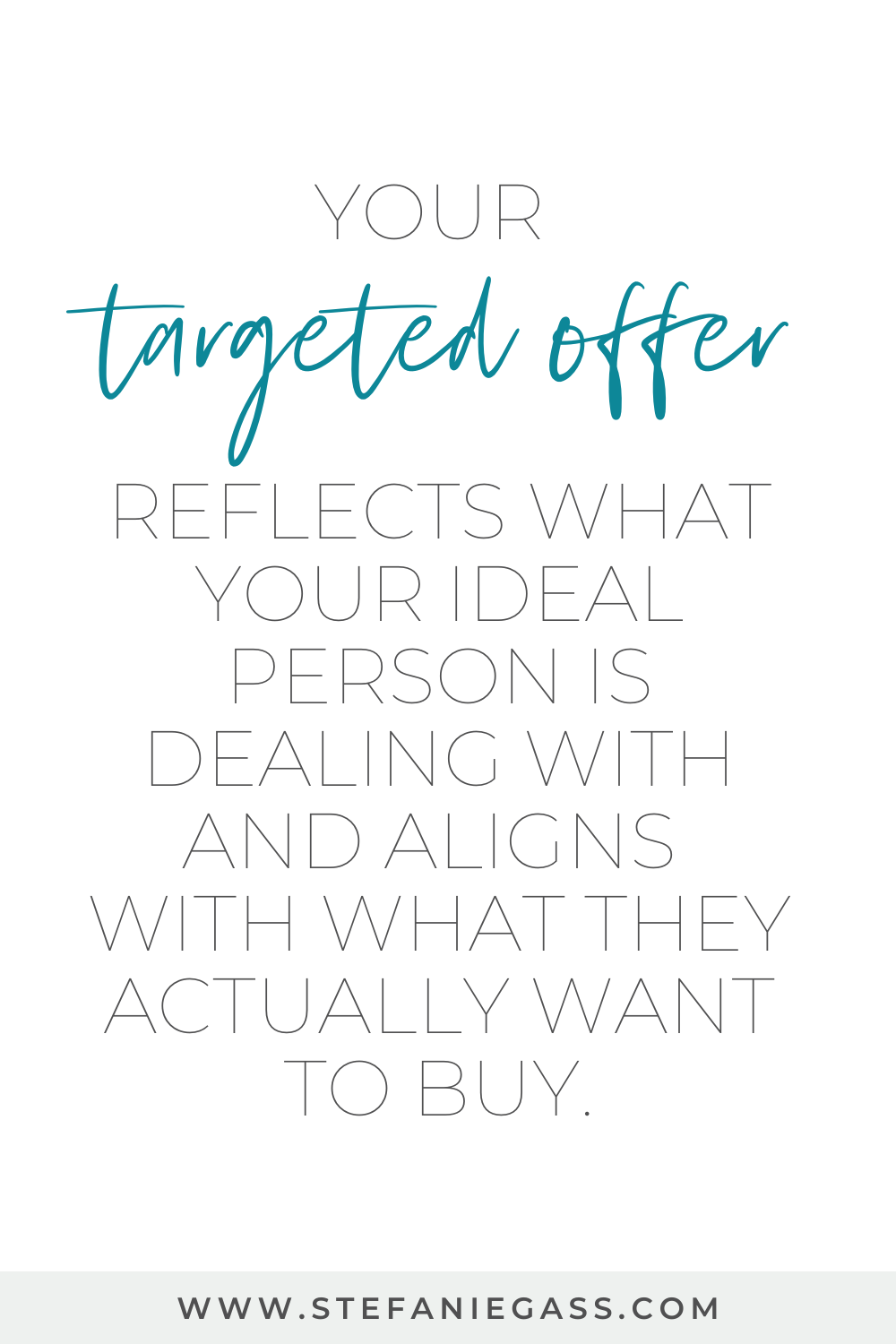 Image Text reads: A targeted offer reflects what your ideal person is dealing with and aligns with what they actually want to buy. Stefanie Gass Blog
