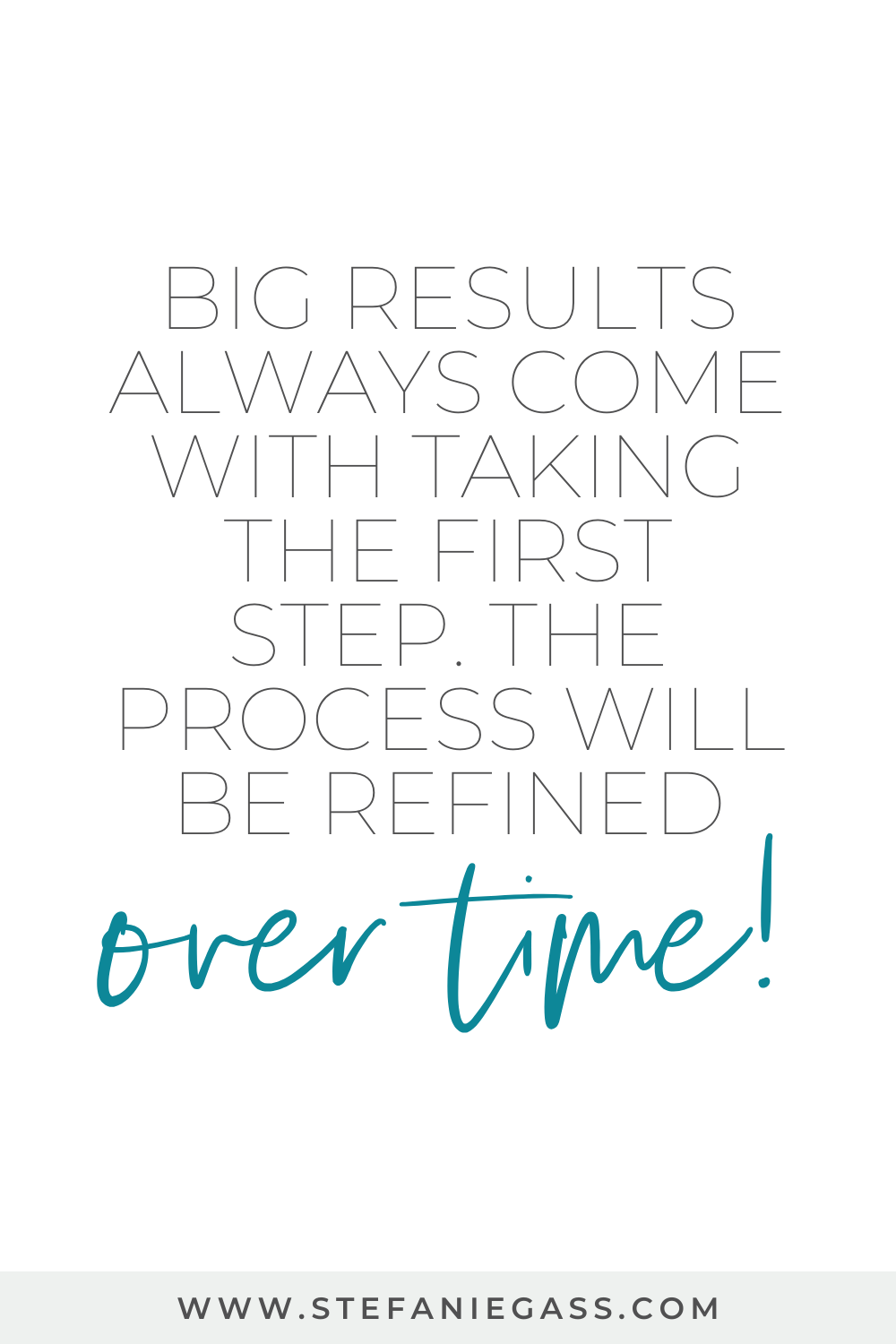 Quote by Stefanie Gass. It says: “Big results always come with taking the first step. The process will be refined over time.” The image title is: Ep-833-She-Made-six-thousand-in-four-Weeks-and-is-Now-a-one-percent-five-percent-Top-Ranked-Podcast-Stefanie-Gass-Quote